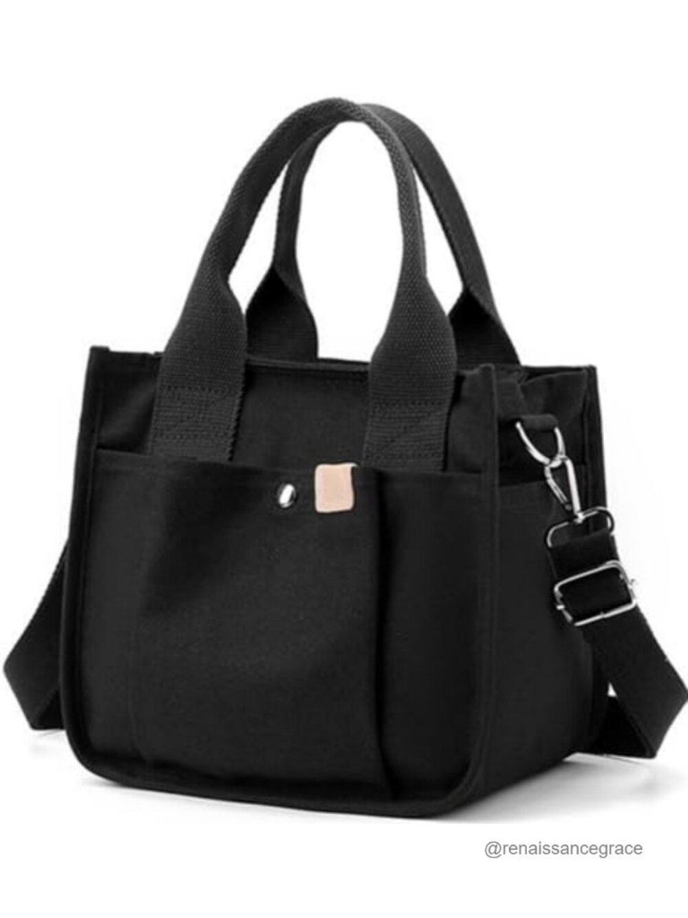 Small Canvas Tote Bag with Zipper, Multi-Pocket Crossbody Satchel Handbag